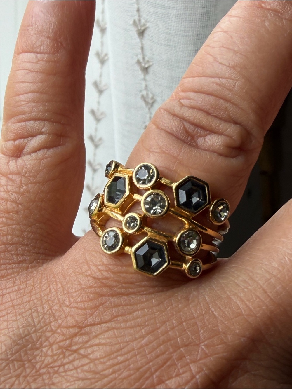 Stella & Dot Gold-Tone Ring with Smoky and Dark Gray Stones Size-8